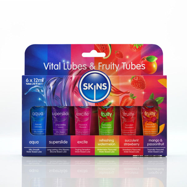 Skins 12ml Sampler Tubes - Vital & Fruity Lubes 6 Pack New Products / Condoms & Lubes / Wholesale Lubes / Skins Sexual Health / Skins 