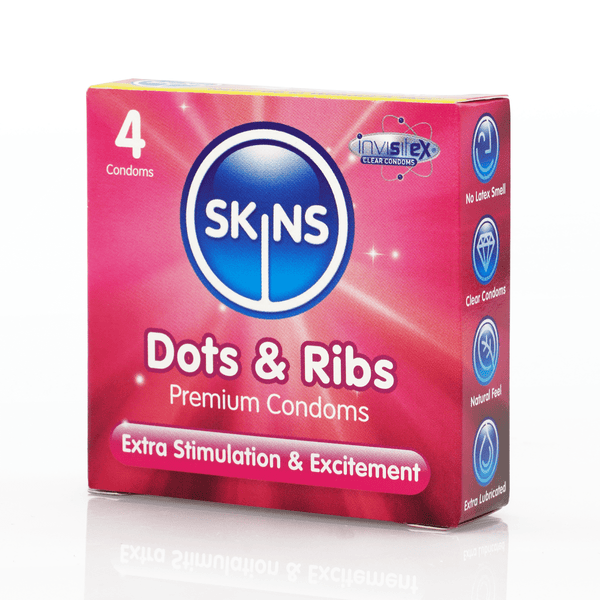 Skins Condoms Dots & Ribs 4 Pack Skins Condoms / Wholesale Condoms / Skins Sexual Health / Skins 