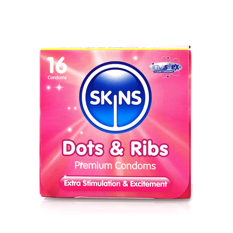 Skins Dots & Ribbed Condoms (4, 12, 16) Condoms Skins 16 Pack (Cube) 