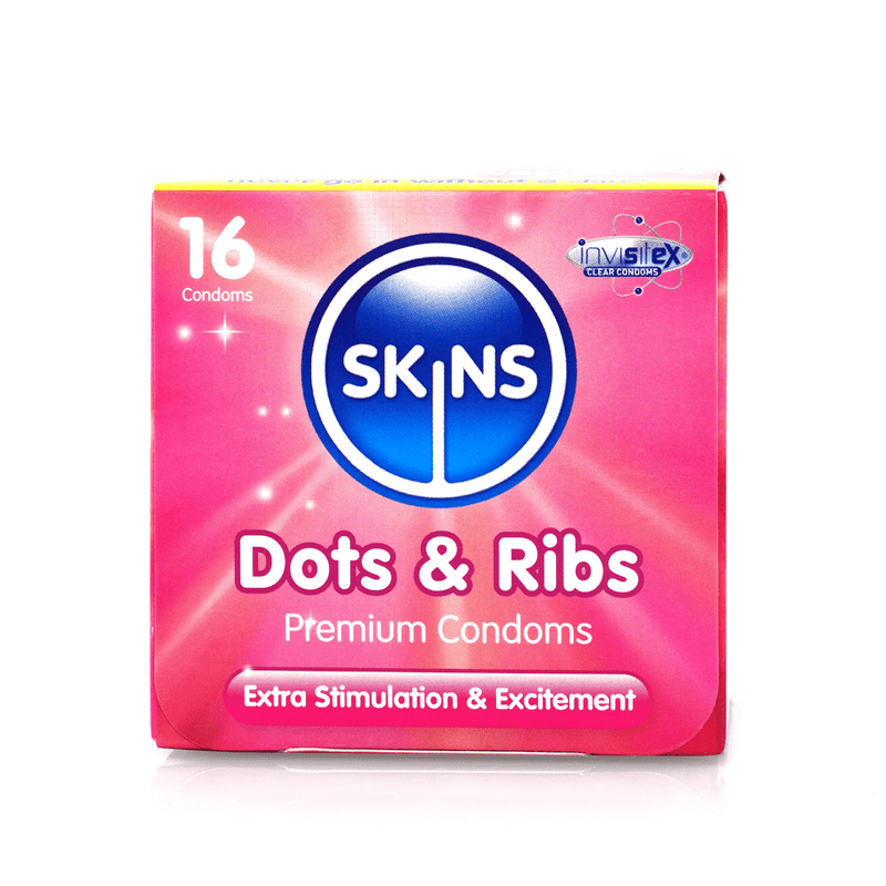 Skins Dots & Ribbed Condoms (4, 12, 16) Condoms Skins 16 Pack (Cube) 
